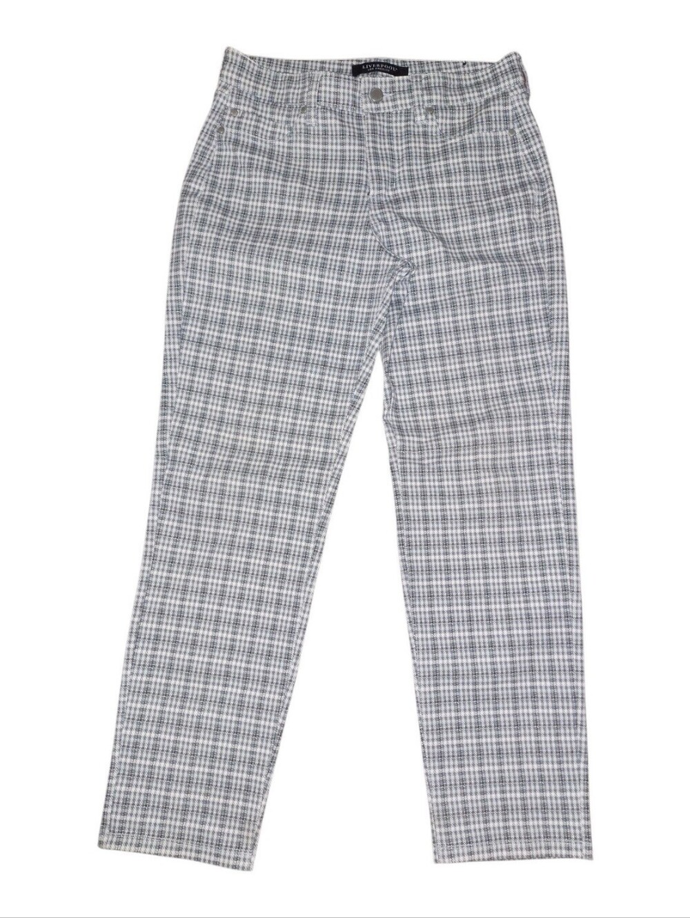 Womens Liverpool Pants in Light Gray Plaid - Size 29 Stretchy